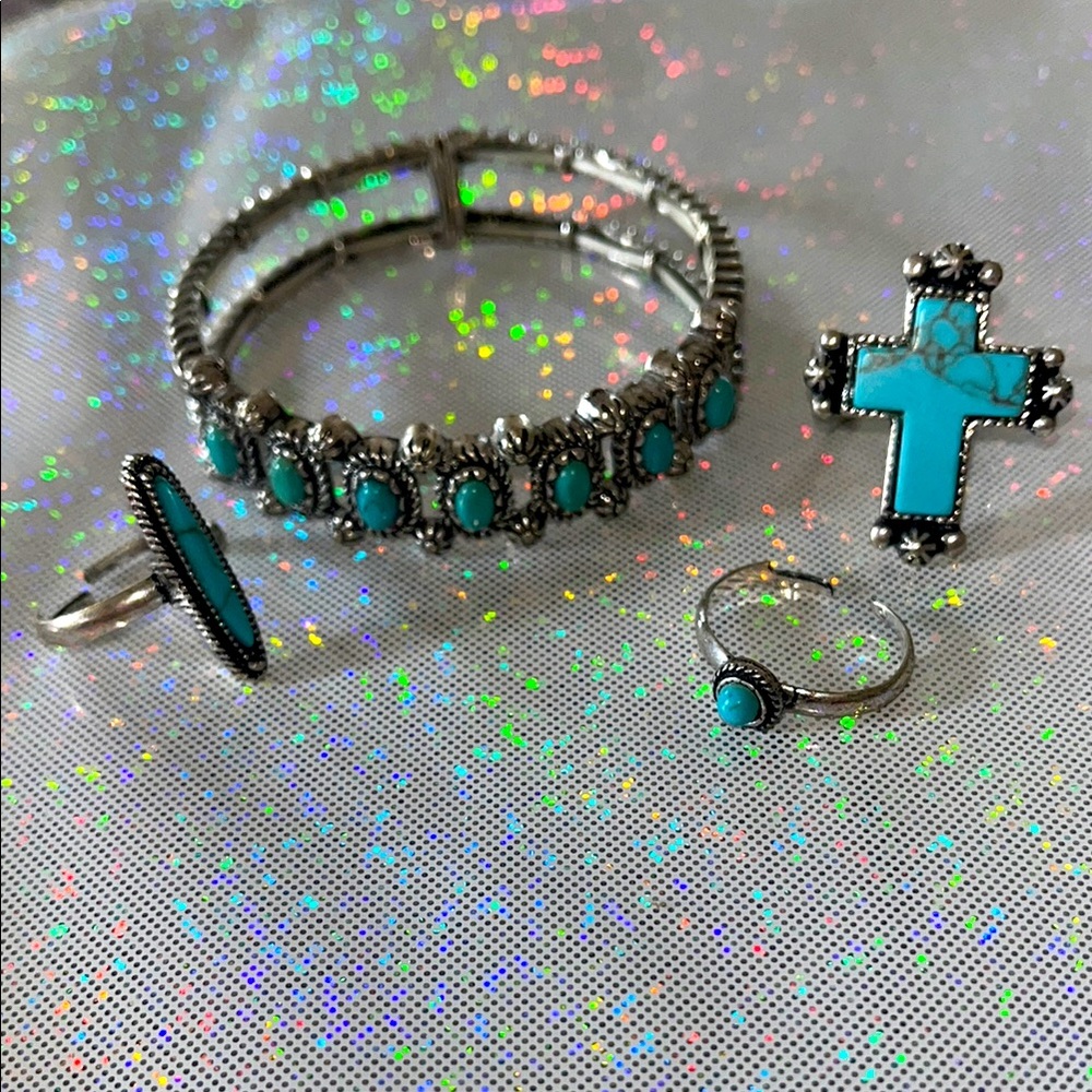 Turquoise-inspired Silver Jewelry Set